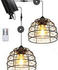 Top Rated Solar Pendant Chandelier Set Of Two With Smart Remote And Custom Hourly Timer featuring a copper wire design with solar panel.