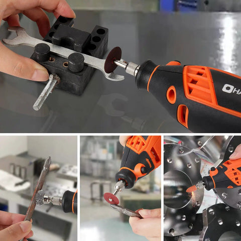 Do It All Rotary Tool Accessories Kit With 282 Pcs And One Eighth Inch Shank Bits in use for cutting and polishing metal