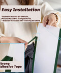 Woman demonstrating easy installation of Two Pack Clear Door Hinge Protectors Baby Finger Pinch Guards with strong adhesive tape.