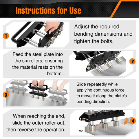 Instructions for using the Pro Grade Three Station Edge Roller Bender for roofing and sheet metal with adjustable rollers.
