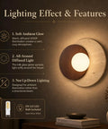 Lighting effect of Travertine Wall Sconce Hardwired Glass Globe Wood Modern Japandi Wabi Sabi casting a soft glow.