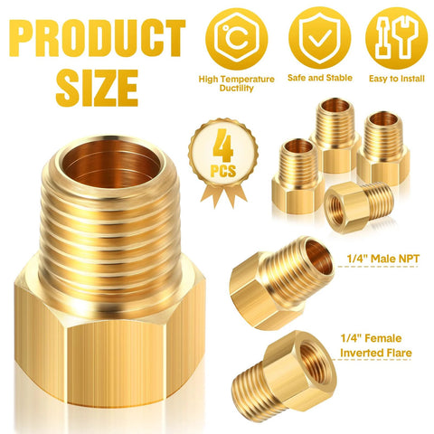 Brass 1/4 in NPT male to 1/4 in inverted flare female propane adapters, set of 4