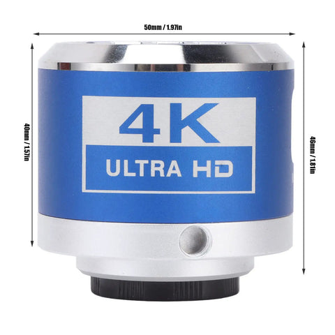 4K HDMI Microscope Camera With Remote Control For Crisp Photo And Video Capture In Lab And Industry High Sensitivity CMOS Sensor 3840 By 2160 Resolution 30fps Easy USB CS Interface Ideal For Research And DIY Makers. 4K Ultra HD camera body, 50mm by 46mm