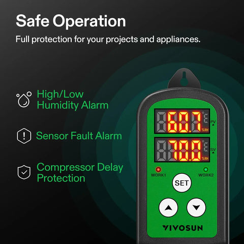 Slick Digital Humidity Controller With Dual Led Displays And Hassle Free Pre Wired 1200W Dual Stage Outlet For Automatic Humidifier Dehumidifier Fan Control In Your Grow Tent Greenhouse Or Home Brew Setup