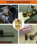 Brass Heat Set Threaded Inserts Kit For 3D Printing M2 To M5 Sizes Knurled Nuts Assortment With Heat Set Tool shown in various applications.