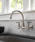 Corin Wall Mount Kitchen Faucet with Brushed Nickel Finish High Arc Gooseneck 360 Degree Swivel Single Handle Easy Installation