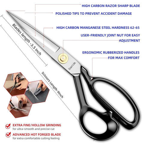 9 Inch Heavy Duty Fabric Scissors For Tailors And Crafters Ultra Sharp Titanium Coated Blades Multipurpose Dressmaker Shears For Cutting Fabric Leather Denim And Heavy Duty Sewing Projects A True Workhorse For Quilting And Crafting. Black