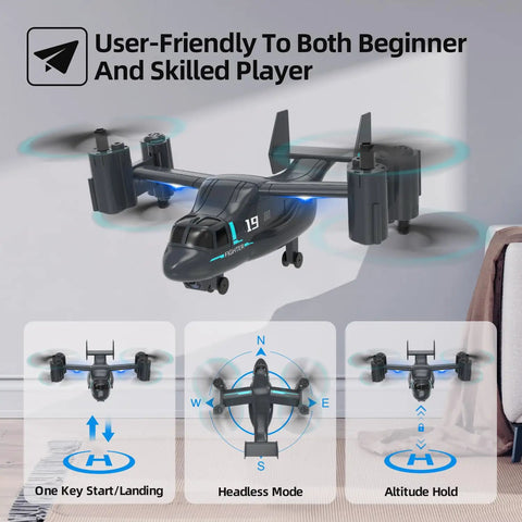 Grab And Go Beginner Friendly Drone With 720P HD Camera, FPV Live Video, Easy To Fly Quadcopter with remote control functions displayed