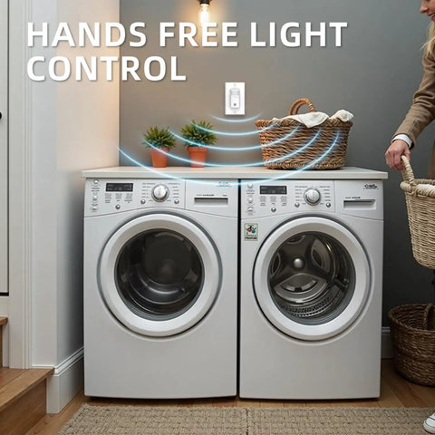 Motion Sensor Light Switch No Neutral Wire With Adjustable Sensitivity in laundry room above two washing machines