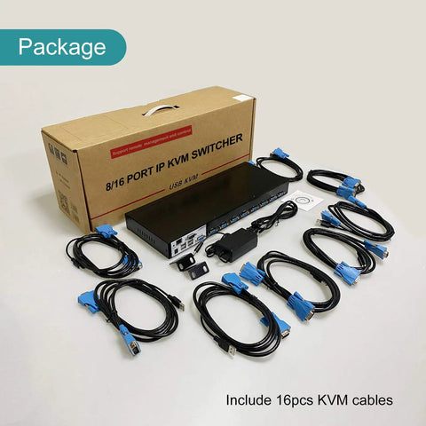 No Sweat 16 Port IP KVM Switch And Rackmount KVM Console delivering easy remote server access with built in OSD menu plus native VGA cables.