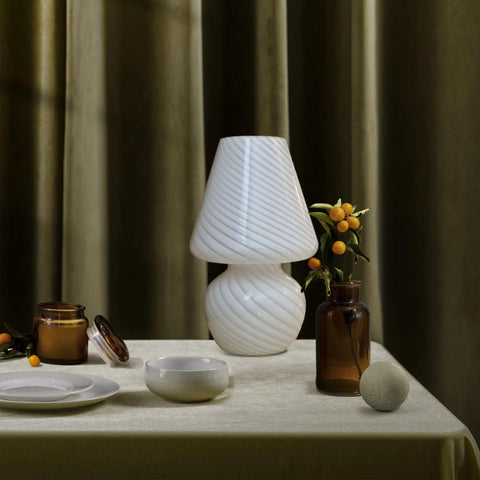 Tall Mushroom Glass Table Lamp With Romantic 12 Inch Vintage Swirl Mid Century Design on dining table