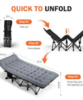 Camping Cot With Cushioned Comfort For Adults, Portable Folding Bed For Sleeping, demonstration of unfolding process