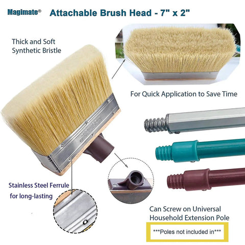 Giant 7 Inch Deck Stain Brush With Threaded Handle For Extension Pole Easy Back Friendly Stain And Sealer Applicator For Wood Decks Fences Walls And Ceilings So You Can Coat Faster, featuring thick bristles and steel ferrule.