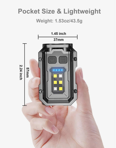 Rechargeable Pocket EDC Flashlight 500 Lumens Dual LED Keychain Light in hand, showing size and compact design for everyday carry.