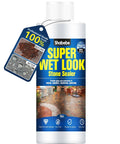 8oz Super Wet Look Stone Sealer bottle, acrylic coating for showroom gloss on driveways and patios, protects surfaces.