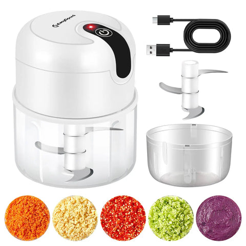 Easyspeed Wireless Garlic Chopper Mini Electric Food Processor With 304 Stainless Steel Blades For Onions Ginger And Baby Food Portable Usb Rechargeable Handheld Meat Grinder Smart Kitchen Gadget White and accessories