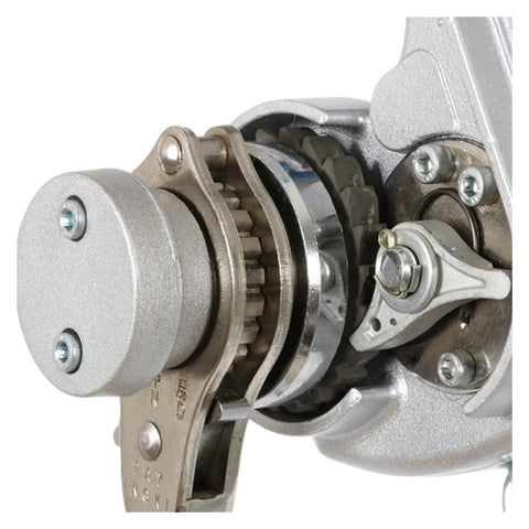 Close-up of Lightweight Aluminum Lever Chain Hoist 0.75T 1.5T 3T Manual Chain Block showing detailed load-sharing gears and ergonomic grip.