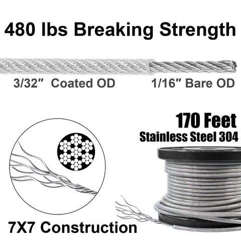 Globe String Light Suspension Kit For Outdoor Patio And Garden, DIY Hanging Kit 304 Stainless Steel Wire 170ft 480lb