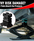 Universal Scissor Jack Pads Rubber Pinch Weld Saddle Protector For Two Ton Jacks installed under car supporting frame rails.