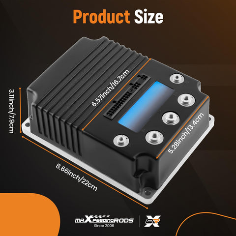 Speed Controller 36 To 48 Volt 400 Amp For Curtis 1268 DC SepEx Motor Controller EZ Go Golf Carts Club Car 1268 5403 shown with dimensions.