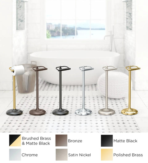 Pedestal Toilet Paper Holder In Satin Nickel Finish, Freestanding Bathroom Tissue Stand With Hand Polished Metalwork, Sleek Design