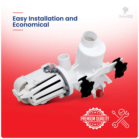 Image of Washer Drain Pump Assembly For Whirlpool Replacement Kit 280187 With OEM Style Parts against red background.