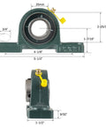 Two Pack Pro Grade Pillow Block Mounted Ball Bearing UCP205 with 25mm bore, showing dimensions and cast iron housing