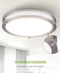 Lit 14 Inch Round Flush Mount Ceiling Light Fixture With 3CCT Dimmable LEDs, Energy Star Rated, ETL Listed, nickel finish