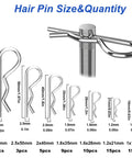 135 Piece Cotter Pin Set 13 Sizes 304 Stainless Steel Assortment Kit with size chart and quantities displayed.