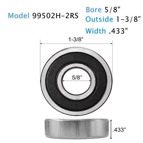 Diagram showing dimensions of Five Eighth Inch Inside Diameter By One And Three Eighth Inch Outside Diameter Thick 0.433 Bearing 99502H-2RS
