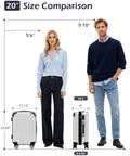 Durable Lightweight Carry On Luggage With PC Plus ABS Hard Shell, Dual Spinner Wheels, TSA Lock, YKK Zipper, White Grid Finish, size comparison.