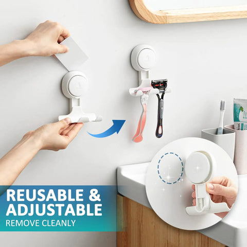 Two Pack Suction Cup Razor Holder For Shower And Bathroom Organizer No Drill Easy Install Strong Suction Wall Hooks For Razor Towel Loofah Shaver Soap White
