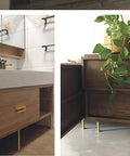 Modern Brass Furniture Legs With Brushed Copper Finish 120mm installed on wood cabinet and vanity