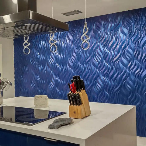 Blue kitchen wall featuring Flames Seamless 3D Wall Panels White 24 Sq Ft Pack For A Dope Ceiling And Wall Makeover Easy Cut To Fit Paintable Surface Quick Install Durable Textured Interior Paneling For Modern Homes