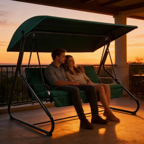 Weatherproof Replacement Canopy For Outdoor Swing Chairs Built To Last Waterproof 3-Seater Patio Swing Cover at sunset