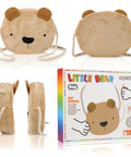 Little Bear DIY Sewing Kit For Beginners Kids Arts And Crafts Plush Crossbody Bag With Zipper, shown from front, side, and back.
