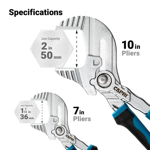 Adjustable Pliers Wrench Set With Smooth Parallel Jaws And Soft Grip Non Slip Handles 7 And 10 Inch Two Piece Kit For Gripping Any Fastener Self Adjusting Jaw Lets You Ratchet Smoothly Without Slippage