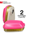 P100 Respirator Cartridge 60926 Pair NIOSH Approved for Organic Vapors with pink casing shown front and rear view