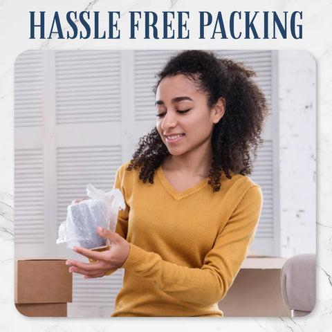 Person packing with Self Seal Bubble Pouches 7.5x8 Inch 50 Pack Cushioning Bags For Moving And Shipping Fragile Items.