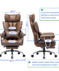 Front and side views of Big And Tall 400 lb PU Leather Executive Office Chair with lumbar support and leg rest.