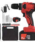 Heavy Duty Brushless Impact Drill Boasting 21 Volt Cordless Muscle And A Beefy 3 8 Inch Chuck Built For Brutal Concrete Masonry Tasks With 3 Ah Battery Plus Fast Charger And Quick Trigger Switch with accessories.