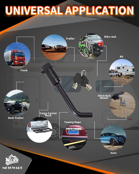 Dual Pin Trailer Hitch Lock Set With One Half Inch And Five Eighth Inch Pins, Heavy Duty Anti Theft Lock for Class I-V Receivers