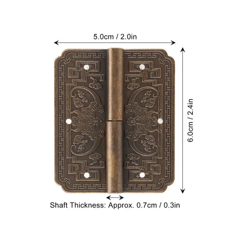 Antique Brass Butt Hinges for Cabinet Doors, Two Sets with 12 Nails, Vintage Hardware for Wood Boxes and Jewelry Boxes, Distressed Bronze Finish
