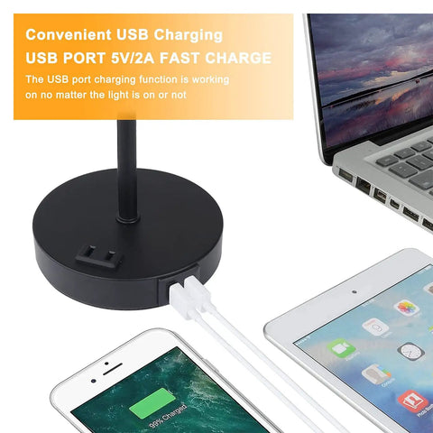 Bedside Lamp With 2 USB Ports And Outlet Lit RGB Color Changing Nightstand Light, 3-Way Dimmable With Remote Control, Easy Install Table Lamp For Bedroom showing charging devices
