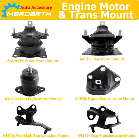 Honda Accord 2003 2004 2005 2006 2007 2.4L Automatic Beefed Up Engine And Transmission Mount Replacement Kit components display