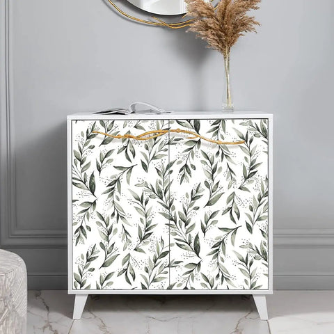 Cabinet with Leaf Peel And Stick Wallpaper In Dark Green With Eucalyptus Leaves Self Adhesive Wall Covering