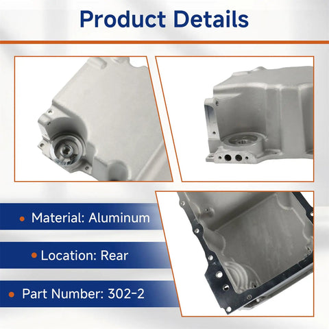 Engine Oil Pan Kit 302 2 Low Profile Replacement For LS Engines, aluminum, rear location, part number 302-2, detail view