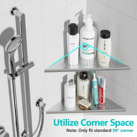 Corner Shower Shelves 10 Inch Recessed Tile Shelves Brushed Nickel 304 Stainless Steel No Drill 2 Pack Hold Up To 15 Lbs Each 90 Degree Corner Bathroom Organizer Fits Most Tile Showers