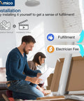 Straight Up Awesome 84 Inch Industrial Ceiling Fan With Remote installation instructions with smiling couple reviewing manual.