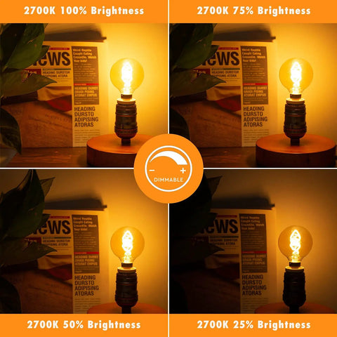 Dimmable E12 LED Filament Bulb 4W 40W Equivalent Amber 2200K 300 Lumens G16.5 various brightness levels